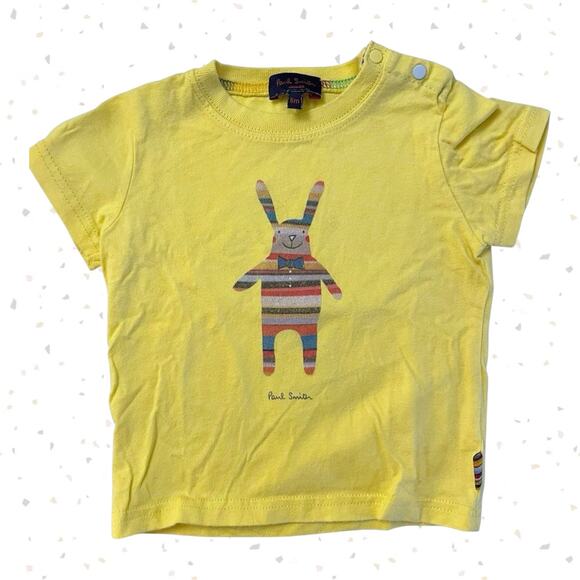 Paul Smith Junior Yellow Baby Bunny Tee Rainbow Stripe Snap Shoulder Size 6 Mos - Picture 1 of 8